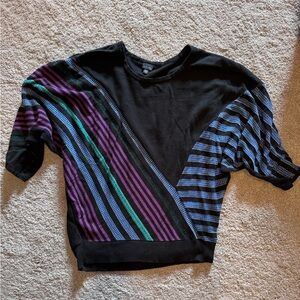 Rafaella Black Shimmer Stripe Dolman Sleeve Sweater Shirt 80’s Colorblock